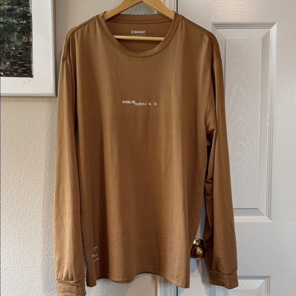 Bandit Running Micromesh Perforated Men's Tan Long Sleeve Performance Tee